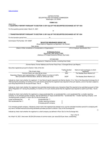 Thumbnail Selective Insurance 10-Q Quarterly Report FY2021 