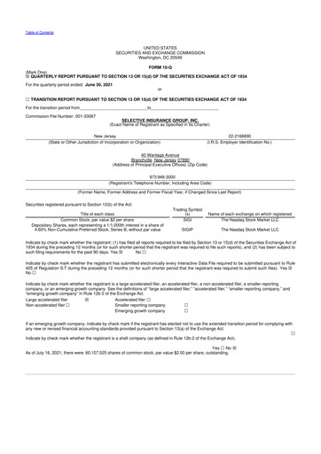 Thumbnail Selective Insurance 10-Q Quarterly Report FY2021 