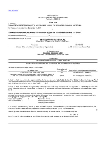 Thumbnail Selective Insurance 10-Q Quarterly Report FY2021 