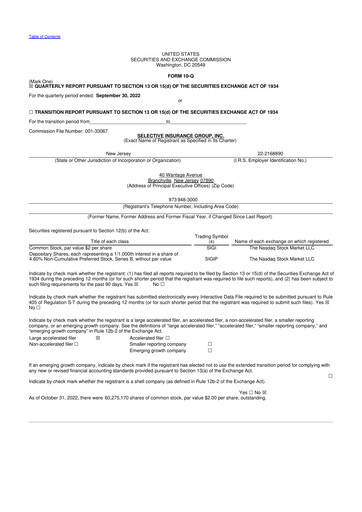 Thumbnail Selective Insurance 10-Q Quarterly Report FY2022 