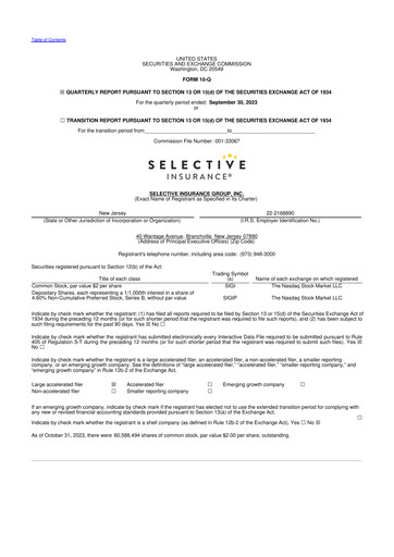 Thumbnail Selective Insurance 10-Q Quarterly Report FY2023 