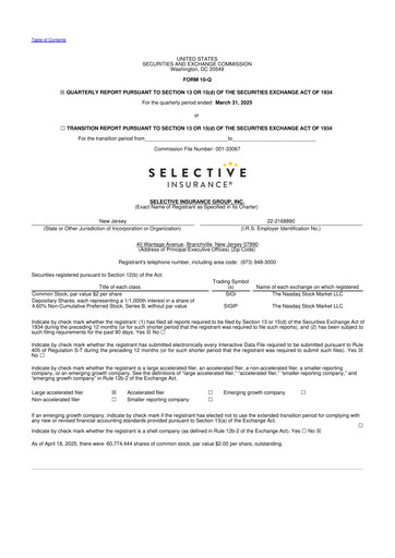 Thumbnail Selective Insurance 10-Q Quarterly Report FY2025 