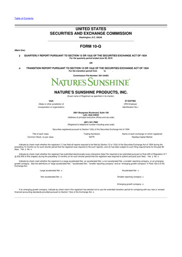 Thumbnail Nature's Sunshine Products 10-Q Quarterly Report FY2019 