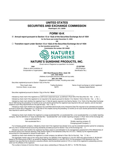 Thumbnail Nature's Sunshine Products 10-K Annual Report 2020