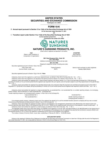 Thumbnail Nature's Sunshine Products 10-K Annual Report 2021