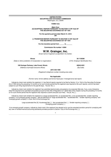 Thumbnail W. W. Grainger
 10-Q Quarterly Report FY2018 