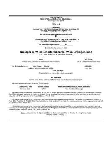 Thumbnail W. W. Grainger
 10-Q Quarterly Report FY2019 