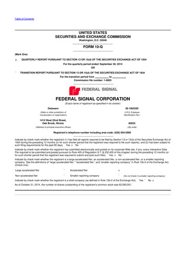 Miniature Federal Signal 10-Q Rapport trimestriel 2014 