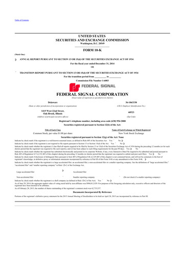 Thumbnail Federal Signal 10-K Annual Report 2014