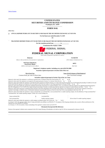 Thumbnail Federal Signal 10-K Annual Report 2015