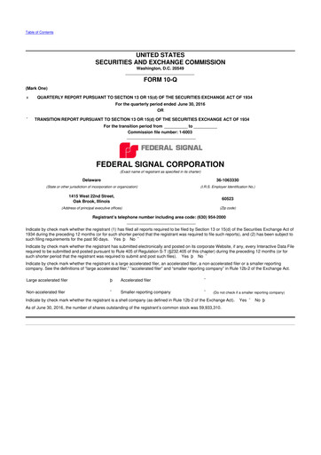 Miniature Federal Signal 10-Q Rapport trimestriel 2016 