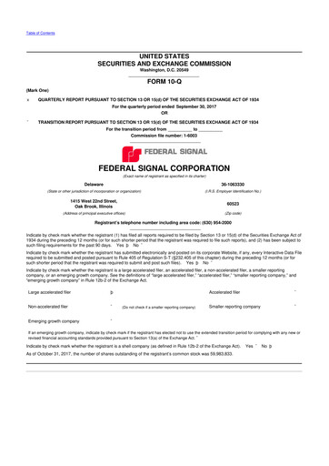 Miniature Federal Signal 10-Q Rapport trimestriel 2017 