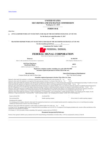 Thumbnail Federal Signal 10-K Annual Report 2017