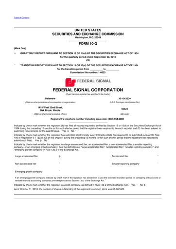 Miniature Federal Signal 10-Q Rapport trimestriel 2018 
