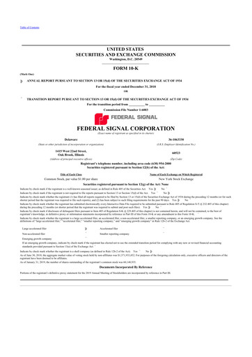 Thumbnail Federal Signal 10-K Annual Report 2018