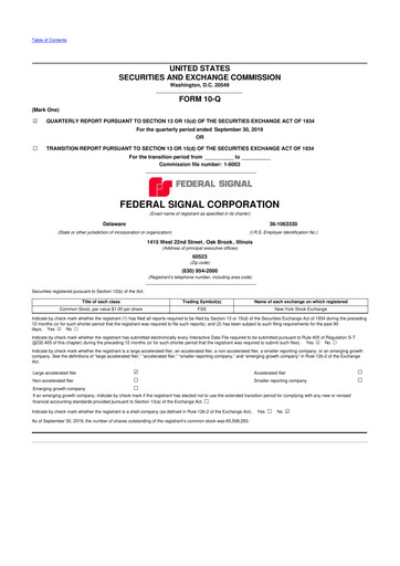 Miniature Federal Signal 10-Q Rapport trimestriel 2019 
