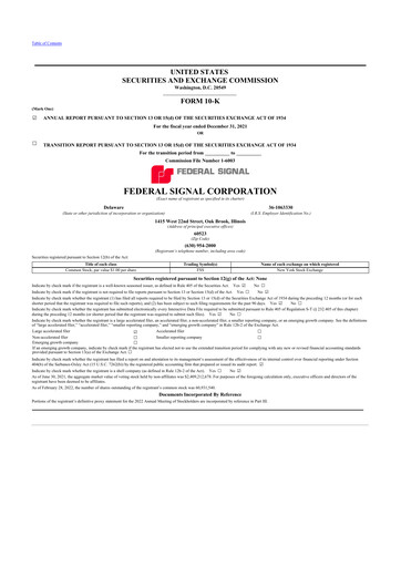 Thumbnail Federal Signal 10-K Annual Report 2021