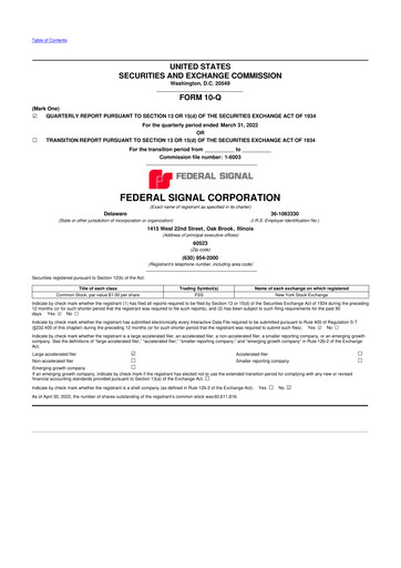 Miniature Federal Signal 10-Q Rapport trimestriel 2021 