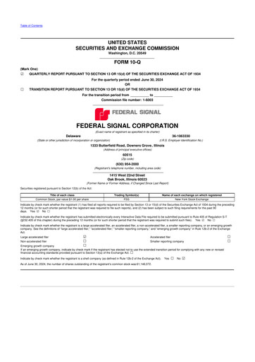 Miniature Federal Signal 10-Q Rapport trimestriel 2024 