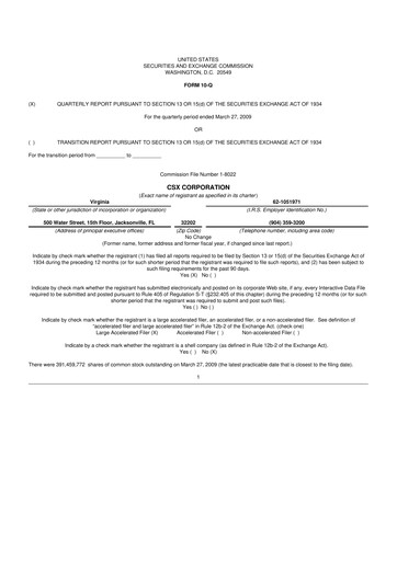 Thumbnail CSX Corporation 10-Q Quarterly Report FY 