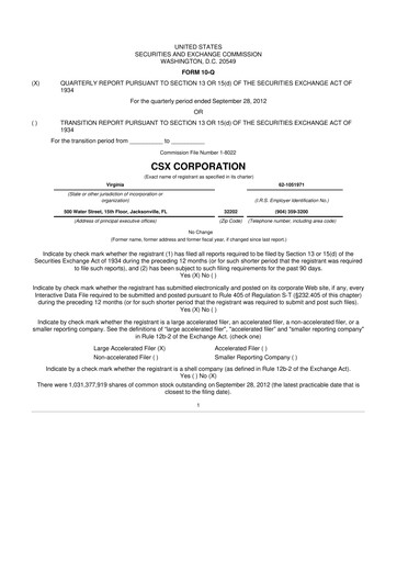 Thumbnail CSX Corporation 10-Q Quarterly Report FY2012 