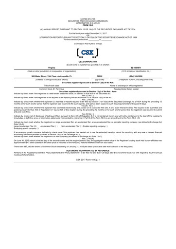 Thumbnail CSX Corporation 10-K Annual Report 2017