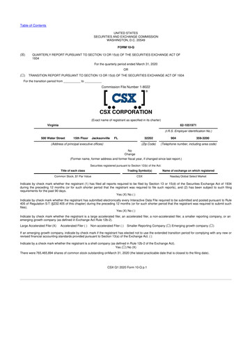 Thumbnail CSX Corporation 10-Q Quarterly Report FY2020 