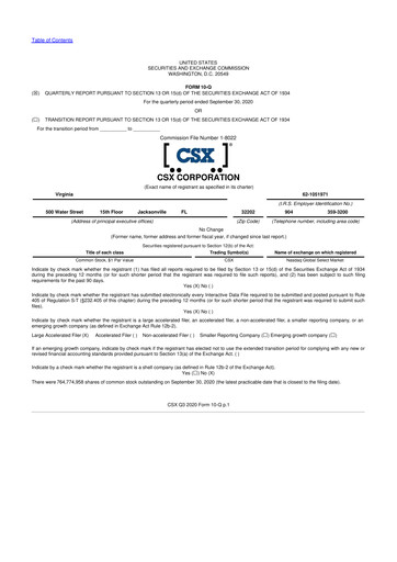 Thumbnail CSX Corporation 10-Q Quarterly Report FY2020 