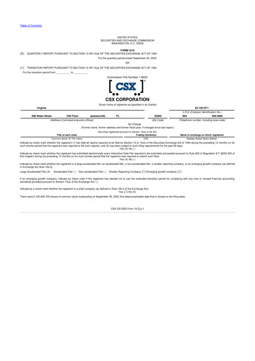 Thumbnail CSX Corporation 10-Q Quarterly Report FY2022 