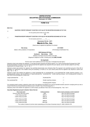 Miniature Merck 10-Q Rapport trimestriel 2020 