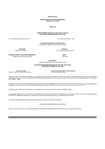 Thumbnail Standex International 10-K Annual Report 