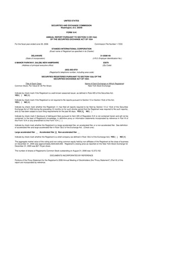 Thumbnail Standex International 10-K Annual Report 