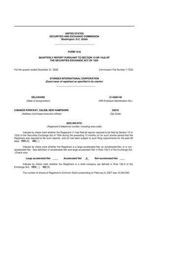 Vorschaubild Standex International 10-Q Quartalsbericht  