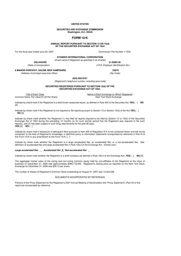 Thumbnail Standex International 10-K Annual Report 