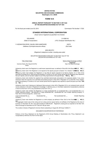 Thumbnail Standex International 10-K Annual Report 2018