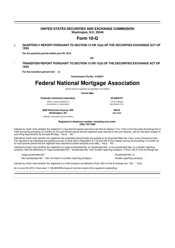 Thumbnail Fannie Mae
 10-Q Quarterly Report FY2012 
