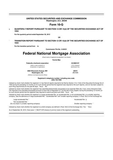 Thumbnail Fannie Mae
 10-Q Quarterly Report FY2012 