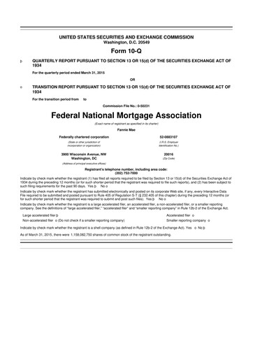 Thumbnail Fannie Mae
 10-Q Quarterly Report FY2015 