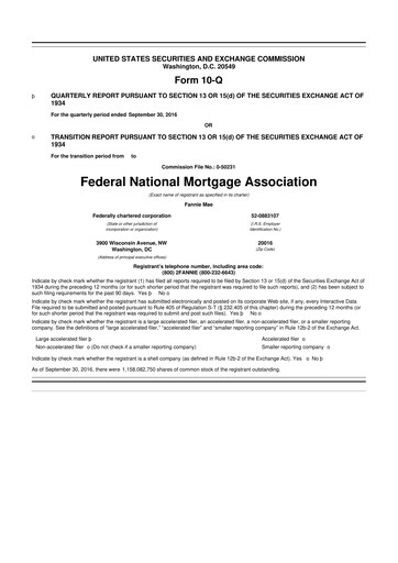 Thumbnail Fannie Mae
 10-Q Quarterly Report FY2016 