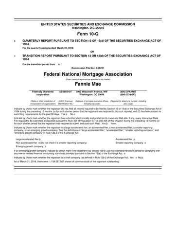 Thumbnail Fannie Mae
 10-Q Quarterly Report FY2018 