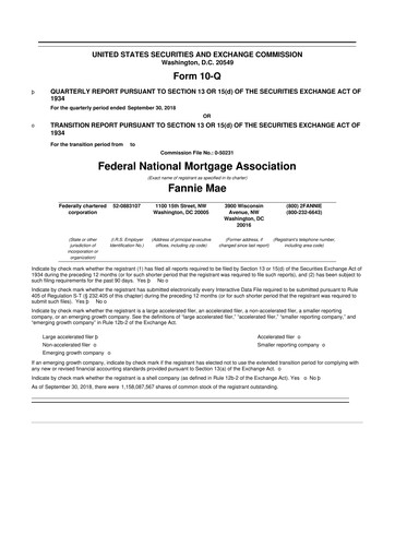 Thumbnail Fannie Mae
 10-Q Quarterly Report FY2018 