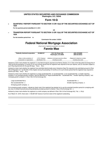 Thumbnail Fannie Mae
 10-Q Quarterly Report FY2019 
