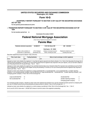 Thumbnail Fannie Mae
 10-Q Quarterly Report FY2019 