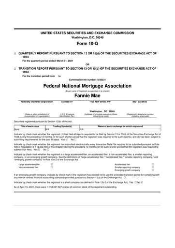 Thumbnail Fannie Mae
 10-Q Quarterly Report FY2021 