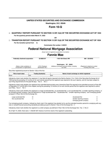 Thumbnail Fannie Mae
 10-Q Quarterly Report FY2022 