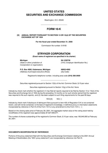 Thumbnail Stryker Corporation 10-K Annual Report 2000