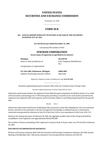 Thumbnail Stryker Corporation 10-K Annual Report 