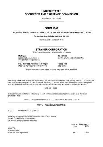 Thumbnail Stryker Corporation 10-Q Quarterly Report FY 