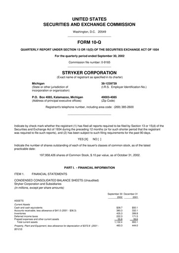 Thumbnail Stryker Corporation 10-Q Quarterly Report FY 