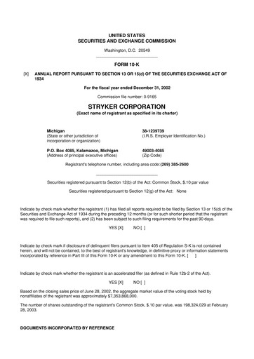 Thumbnail Stryker Corporation 10-K Annual Report 